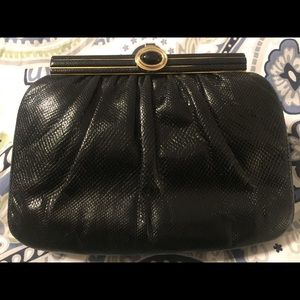 JUDITH LEIBER Signed Karung Snakeskin clutch &comb